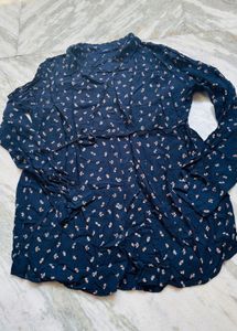Navy Floral Print Shirt Dress