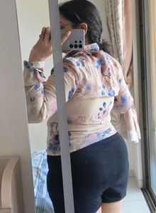 Sheer Floral Print Button-Up Shirt