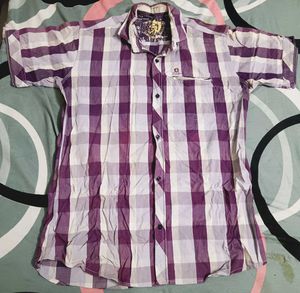 Purple Plaid Short Sleeve Shirt