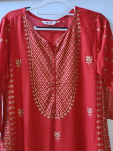 40 Size - Red Ethnic Kurta with Gold Print