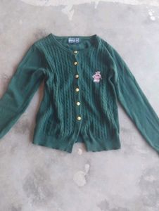 Green Knit Cardigan with Bear