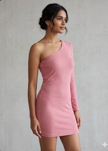 Chic One-Shoulder Pink Dress