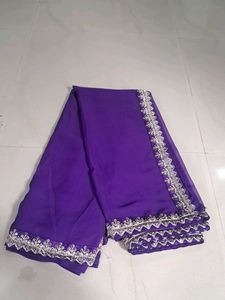 Elegant Purple Saree with Silver Border