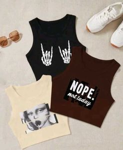 Graphic Print Crop Tops Set