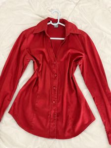 Chic Red Button-Up Shirt