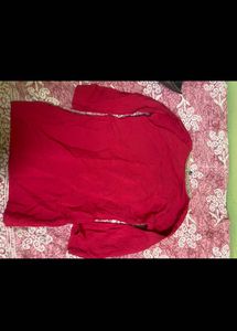 Red Kurta with Embellished Neckline