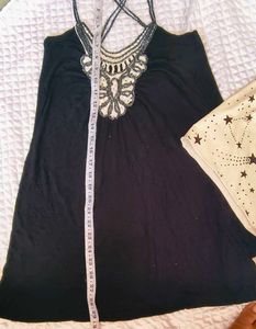 Black Tank Top Crochet Neck Detail&amp; shorts