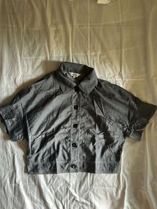 Stylish Grey Button-Up Crop Top