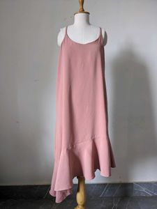 Chic Pink Slip Dress with Ruffle Hem