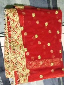 Elegant Red &amp; Gold Embroidered Lehenga Choli