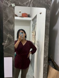 Chic Burgundy Dot Wrap Top