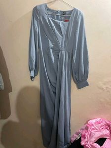 shein  Blue Midi Dress with Balloon Sleeves