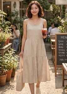 Linen Blend Tiered Midi Dress