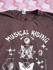 Brown Graphic T-Shirt with Butterfly Design
