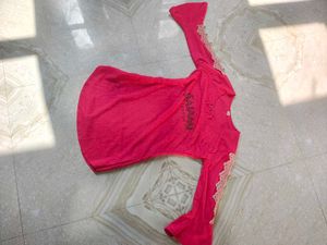 Vibrant Pink Lace Sleeve long top