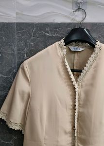Cream Premium Crop Baggy Shirt And Twret Shir