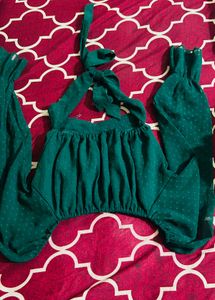 Stylish Green Tie-Up Crop Top
