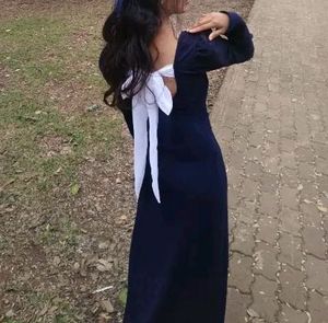 Elegant Navy Dress with Bow Detail