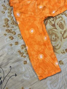 Orange Bandhani Kurta with Green patiyala