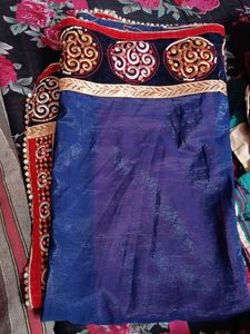 Embroidered Blue Silk Saree