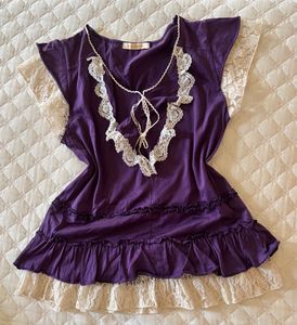 Purple Lace Trim Tunic Top