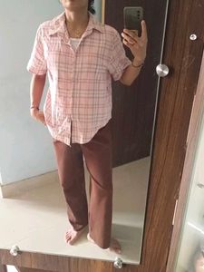 Pink Plaid Button-Up Shirt and pant