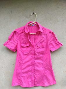 Bright Pink Short Sleeve Button-Up Shirt