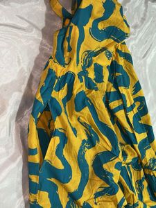 Yellow &amp; Teal Abstract Print Midi Dress