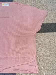 Pink Ribbed Knit Crop Top with Tie Detail
