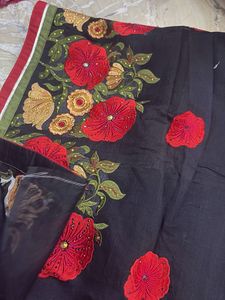 Black Floral Embroidered Sheer Fabric