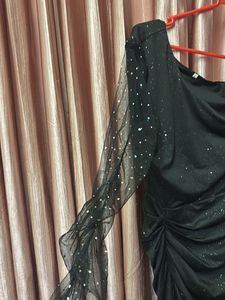 Sparkly One-Shoulder Black Dress