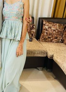 Blue Peplum Top with Sharara Suit