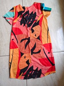 Vibrant Leaf Print A-Line Dress