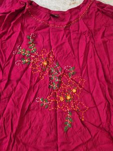 Maroon  Embroidered long Anarkali Kurti