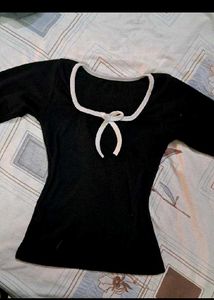 Chic Black Top with Bow Detail