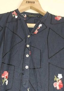 Embroidered Navy Blue Kurta