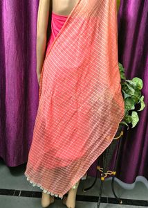 Sheer Coral Pink Striped Dupatta