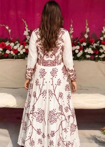 Elegant White &amp; Maroon Embroidered anarkali Set