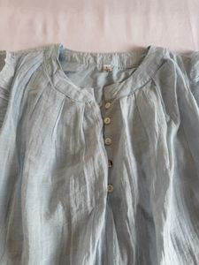 Light Blue Ruffled Sleeves Button-Up Top