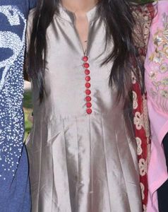 Silk blend golden anarkali with dupatta