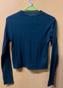 Teal Ribbed Mock Neck Long Sleeve Top
