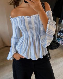 set of two Blue & White Striped Off-Shoulder To