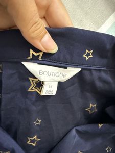 M&amp;S Navy Star Print Pajama Top
