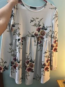 Floral Print Long Sleeve Tunic Mini Dress