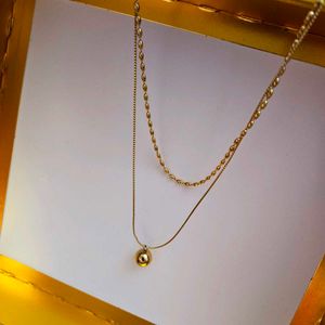 Double Layered Ball Anti Tarnish Gold Necklace