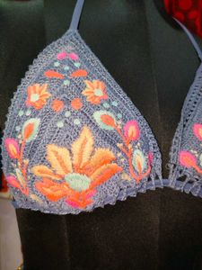 Boho Embroidered Crochet Bikini Top