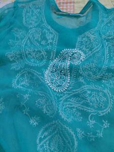 Teal Chikankari Kurta