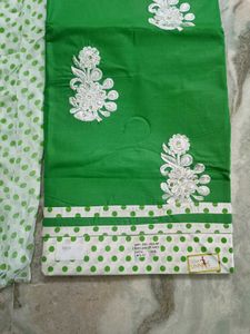Green and White Unstitched kurta set