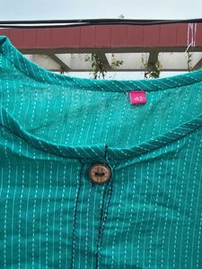Teal Striped Button-Front Kurta