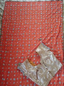 Stunning Orange Embellished Saree